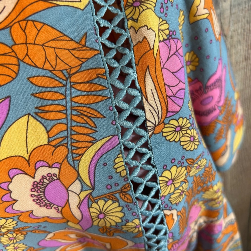 Rusttydustty Pink Orange Floral Viscose Peplum Boho Babydoll Top Plus Size 2XL - Picture 3 of 7
